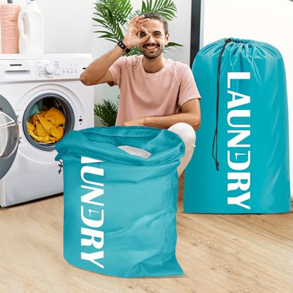 Sylfairy Laundry bags, 2 Pack Travel Laundry Bag for Dirty Clothes with Drawstring, Heavy Duty Laundry Bag for Traveling Camping, Easy Fit a Laundry Hamper or Basket Travel Essentials - color: Green+Green
