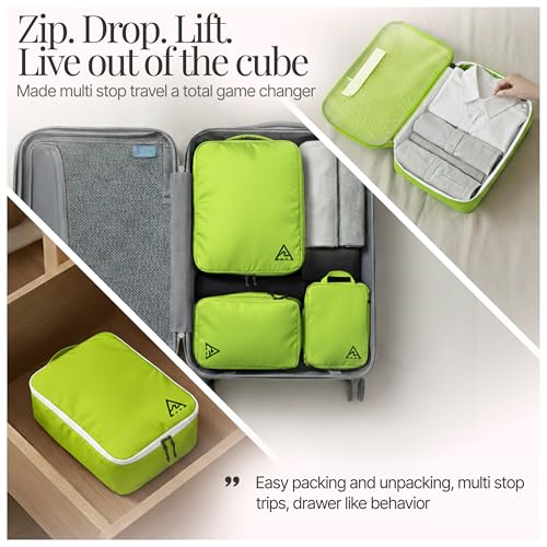 4-Piece Luxury Compression Packing Cubes & Bags for Travel – Maximize Space in Luggage with HybridMax Double-Capacity Design, 50 Luggage Tags, Patented Suitcase Organizer Bags, Lifetime Satisfaction - color: Green, size: 4-piece