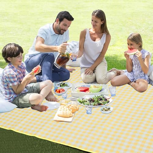 HX&OD Picnic Blanket Outdoor Extra Large Picnic Mat 80"X60" Camping Blanket Beach Blanket Foldable Waterproof Sand Mat Hiking Travel Family Concerts(Yellow) - color: Yellow, size: 80”x 60”