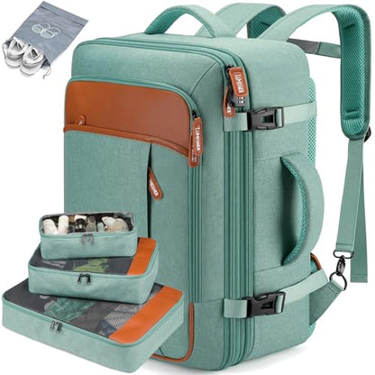 Lumesner Carry on Travel Backpacks, Extra Large 40L Flight Approved Bag for Men & Women,Expandable Suitcase Backpack With 4 Packing Cubes,Water Resistant Luggage Daypack Business Weekender Bag, Green - color: Green