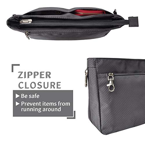 Vercord Expandable Nylon Handbag Purse Organizer Insert Liner Shaper Bag in Bag Dark Grey XLarge - color: Dark Grey, size: X-Large