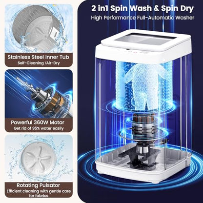 Auertech 14 lbs Portable Washing Machine, Fully Automatic Portable Washer with Glass Lid, 10 Wash Cycles, Compact Capacity Washer and Spin Dryer Combo with Drain Pump for Apartment, Dorm, RV - size: 14 lbs