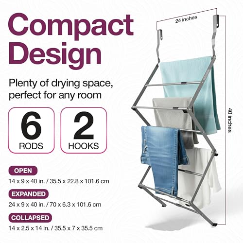 BLACK+DECKER Over The Door Expandable Telescopic Drying Rack, Clothes Organizer, Towel Hanger, Laundry, Collapsible, Gray - color: Gray