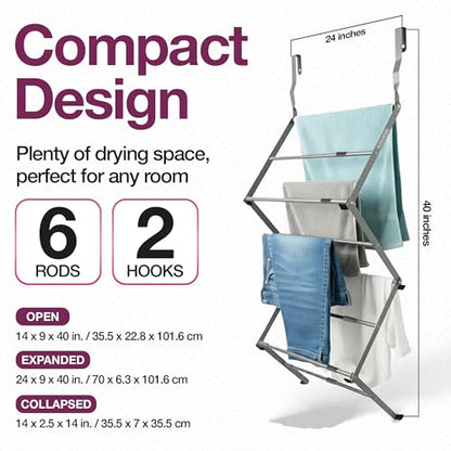 BLACK+DECKER Over The Door Expandable Telescopic Drying Rack, Clothes Organizer, Towel Hanger, Laundry, Collapsible, Gray - color: Gray