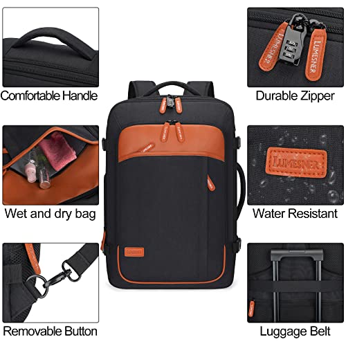 Lumesner Carry on Travel Backpacks, Extra Large 40L Flight Approved Bag for Men & Women,Expandable Suitcase Backpack With 4 Packing Cubes,Water Resistant Luggage Daypack Business Weekender Bag, Black - color: Black