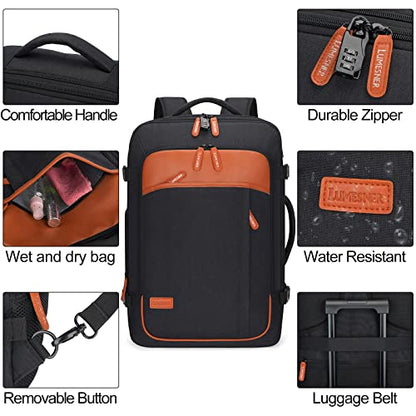 Lumesner Carry on Travel Backpacks, Extra Large 40L Flight Approved Bag for Men & Women,Expandable Suitcase Backpack With 4 Packing Cubes,Water Resistant Luggage Daypack Business Weekender Bag, Black - color: Black