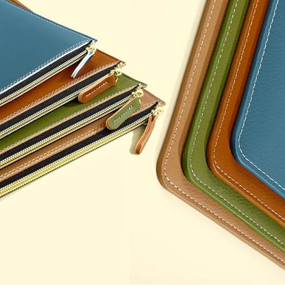 PU Leather A4 File Folder Zipper Document Holder Envelope Folder Case for Receipt Contract (Blue) - color: Blue