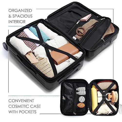 TRAVELARIM Hard Shell Luggage Sets with Spinner Wheels 4 Piece, Expandable Large Suitcases with TSA Lock, Travel Large Suitcase Set, White Luggage Set - color: Jet Black, size: Carry-on 20 Inch