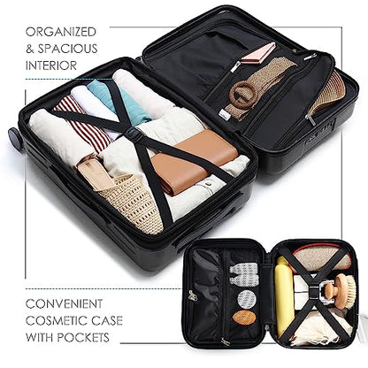 TRAVELARIM Hard Shell Luggage Sets with Spinner Wheels 4 Piece, Expandable Large Suitcases with TSA Lock, Travel Large Suitcase Set, White Luggage Set - color: Jet Black, size: Carry-on 20 Inch