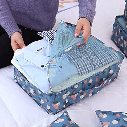 7 Set Packing Cubes Travel Luggage Packing Organizers for Suitcase, Blue Flower - color: 1-Blue Flower