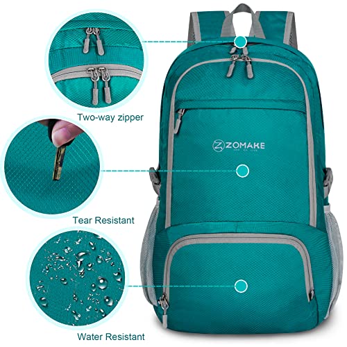 ZOMAKE Lightweight Packable Backpack 30L, Foldable Hiking Backpacks Water Resistant Compact Folding Daypack for Travel(Lake Green) - color: Lake Green