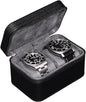 ROTHWELL 2 Watch Travel Case for Men | Compact PU Leather Protective Box with Microsuede Interior | Fits Watches & Smartwatches Up to 55mm (Black/Grey) - color: Black / Grey