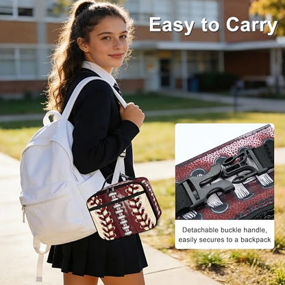 Football Lunch Bag Insulated Reusable Lunch Box Cooler Thermal Tote Bag For Teenage Boys Girls School Beach - color: Football