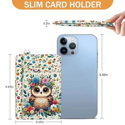 Yonlevres Credit Card Holder Slim Wallet, Floral Owl RFID Wallet Women Front Pocket Small Card Holder, Funny Cute Travel Thin Card Case ID Window PU Leather RFID Blocking Card Organizer Gift Girls - color: Owl