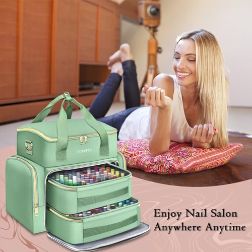 YOREPEK Extra Large Nail Polish Organizer Case Holds 96 to 100+ Bottles (15ml/0.5 fl.oz) UV lamp, Gel Polish Travel Case Bag with 2 Removable Pouches Fits Nail Supplies, Gifts for Manicurist, Green - color: Green-96bottles
