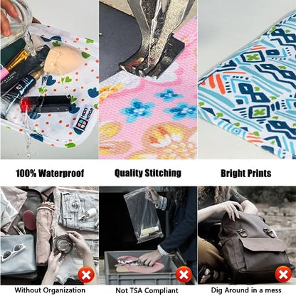 HIONXMGA TSA Approved Toiletry Bag, Set of 3 Clear Travel Toiletry Bag Quart Size Zipper Travel Pouch, Waterproof Makeup Cosmetic Bag for Women Men Kids Toiletries Carry on, Green Leaves - color: Green Leaves, Mixed Sizes