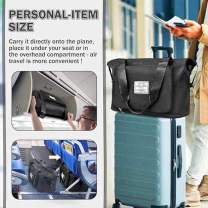 Ranslen Large Capacity Folding Travel Bag,Expansion Travel Duffel Bag with Dry and Wet Separation Portable Travel Duffel Bag - color: Black