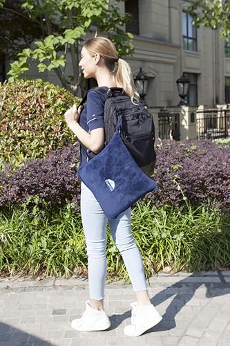 BlueHills Premium Soft Long Travel Blanket Pillow for Tall Airplane Flight Blanket Throw Luggage Belt & Backpack Clip Compact Packable Car Large 2 in 1 Combo Warm Gifts Navy Blue T051 - color: Navy-long-t051