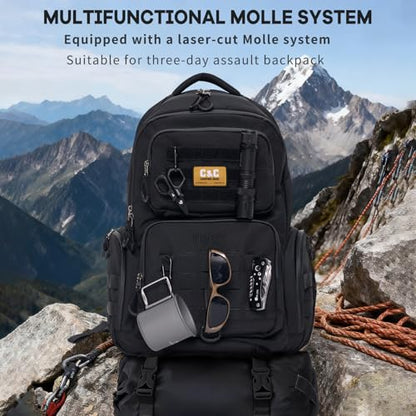 Timeet Tactical Backpack for Men, 21 Inch Black 40L Large Capacity, Laser Cut Molle Three Sided Opening, Water Resistant 17 inch Laptop Military Hiking 3 Day Assault Pack - color: Black