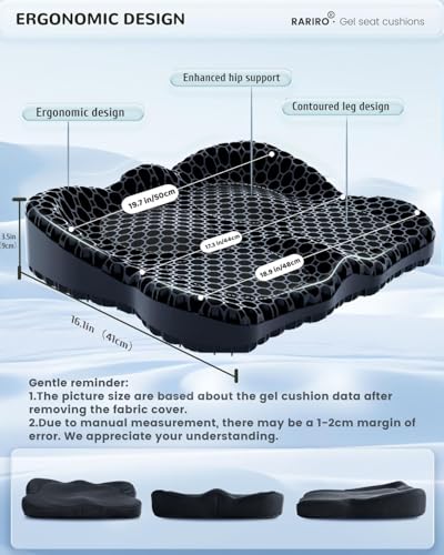 Enlarged 19.7" Gel Seat Cushion, Egg Gel Chair Pads for Wheelchair Pressure Coccyx Sciatica Pain Relief, Cooling Desk Seat Cushion for Kayak, Car, Office Chair Long Sitting[Black] - color: Black, size: 19.7*16.1*3.5in