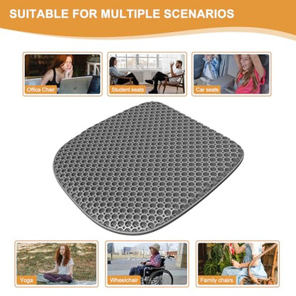 EVEME Large Gel Seat Cushion for Long Sitting with Non-Slip Cover,Soft & Breathable,Seat Cushion for Chair,Car,Office,Desk Chair,Wheelchair - size: 17" x 15" x 1.2" - Gray