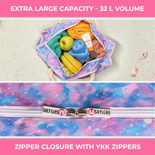 Beach Bag and Pool Bag Has Cooler Pocket, 7 Pockets Total, Zip Top. Family Size Waterproof Beach Tote - color: Northern Lights