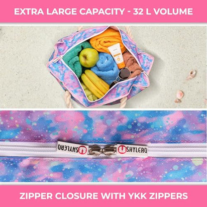 Beach Bag and Pool Bag Has Cooler Pocket, 7 Pockets Total, Zip Top. Family Size Waterproof Beach Tote - color: Northern Lights