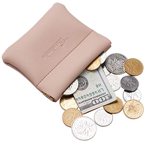 Travelambo Leather Squeeze Coin Purse Pouch Change Holder For Men & Women - color: Access Pink Champagne