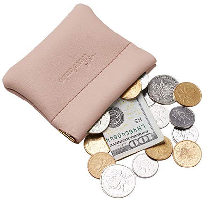 Travelambo Leather Squeeze Coin Purse Pouch Change Holder For Men & Women - color: Access Pink Champagne
