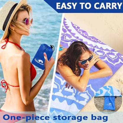 Beach Blanket Waterproof Sandproof Oversized 95”x 80”,Sand Free Beach Mat with Corner Pockets,Portable Mesh Bag for Beach Festival,Picnic,Travel and Outdoor Camping (Gradient Semicircle)