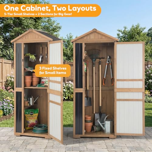 Outdoor Storage Cabinet with Lockable Doors, Wood & Metal Garden Shed, Weatherproof Patio Storage with Adjustable Shelf for Tools, Patio & Backyard Organizer - size: Deep 29.5" Lx 21.5"Wx 75.2"H