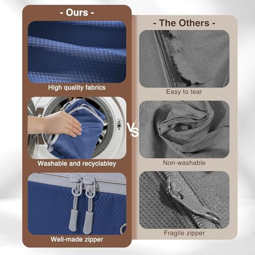 DIMJ Comforter Storage Bag - 110L Ultra Space Saving Self Compression Organize 6 Pack for Duvet, Pillow, Bedding, Blanket Storage Organizer Nylon Compression Bags - color: Navy Blue, size: 110L x 6 Pack