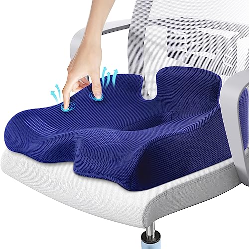 Benazcap X Large Memory Seat Cushion for Office Chair Sciatica & Back Pain Relief Memory Foam Firm Coccyx Pad for Car, Wheelchair, Gaming Chair and Desk Chair, Blue - color: Dark Blue, size: 19 x 17 x 6 inches