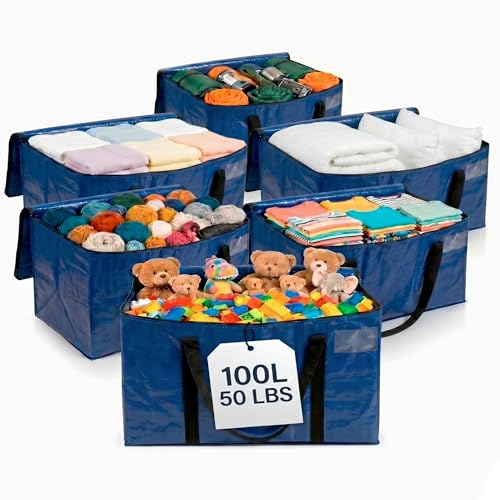 ClearSpace Heavy Duty Moving Bags - Water Resistant Storage Bags or Storage Bins with Lids and Moving Supplies - Large Moving Boxes for College Dorm, Travel, Closet Organization - 6 Pack - color: Blue, size: 6 Pack