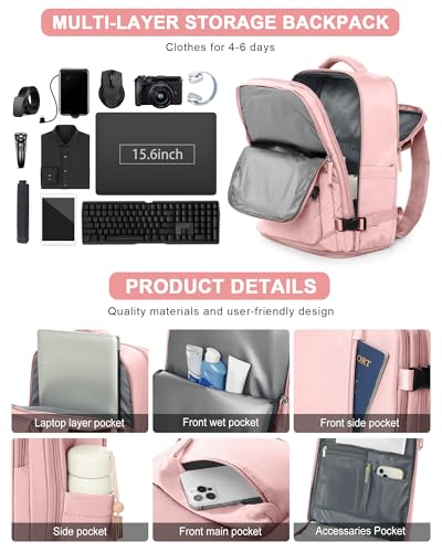 VGCUB Large Travel Backpack Bag for Women Men,Carry on Backpack,17 Inch Laptop Business Work Waterproof Backpack with Laptop Compartment,Person Item Flight Approved,Mochila de Viaje,Pink Large - color: Pure Pink, style: Xx-large
