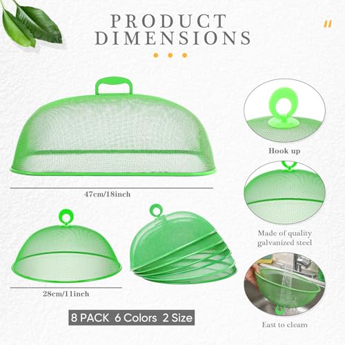 Hicarer 8 Pcs Metal Mesh Screen Food Cover for Outdoors Set Including Extra Large 18.5 in Mesh Food Tents and 11 in Large Dome Picnic Covers to Keep Bugs Away (Green) - color: Green