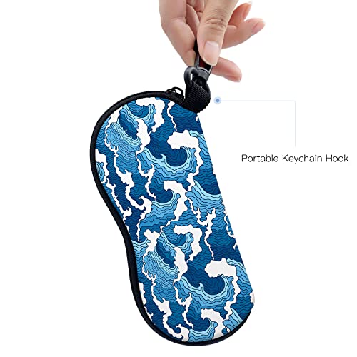 Sunglasses Soft Case with Carabiner Ultra Light Neoprene Zipper Glasses Case - color: Blue Ocean
