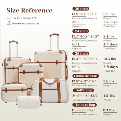 Coolife Luggage Set 6-Piece Suitcase Set Carry On Luggage PC Hardside Luggage TSA Lock Spinner Wheels Telescopic Handle - color: White, size: 6 piece set