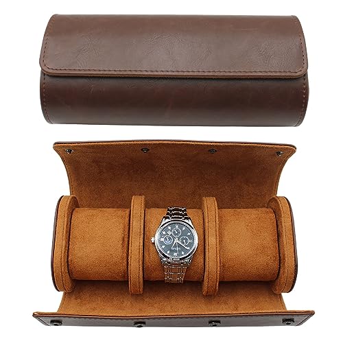 Watch Travel Case Portable Organizer - Luxury Watch Roll Travel Box Recycled Leather Watch Storage and Display for Men and Women (WCASE-3-VintageBROWN) - color: VintageBROWN, size: Three slots