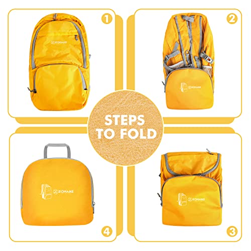ZOMAKE Lightweight Packable Backpack 30L, Foldable Hiking Backpacks Water Resistant Compact Folding Daypack for Travel(Yellow) - color: Yellow