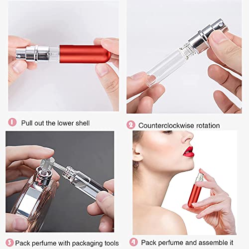 5ml Perfume Bottle Set, Portable Travel Refillable Perfume Atomiser, Mini Spray Bottles (3+1 Pcs) - Pink, Red, Silver with Separated Tool - color: Pink+Red+Silver