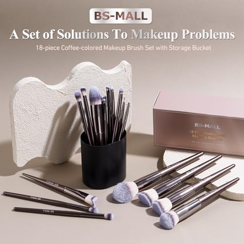 BS-MALL Makeup Brush Set 18 Pcs Premium Synthetic Foundation Powder Concealers Eye shadows Blush Makeup Brushes with black case (Coffee) - color: Coffee