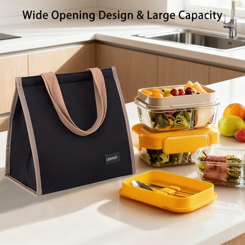 Insulated Lunch Bag for Work, 10.2"x5.9"x10.2" Oxford Waterproof Striped Canvas Tote Bag - color: Black