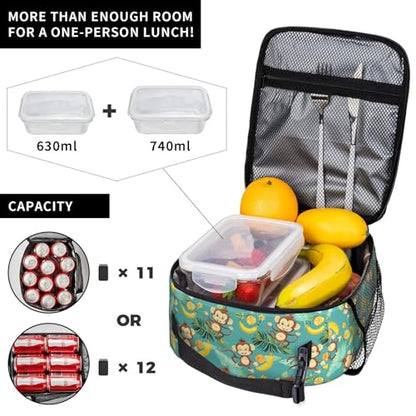 Insulated Lunch Box for Kids Boys Girls, Reusable Lunch Bag for School, Office, Work, Picnic, Travel, Monkeys and Tropical Fruits Lunch Box - color: lunch box 97