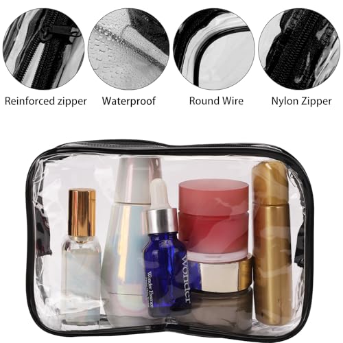 Tbestmax 10 Pcs Clear Cosmetic Bags Small Makeup Bags Portable Waterproof Travel Toiletry Bags Organizer Black, 7.5"x 4.8"x 2.3" - color: Medium - Black