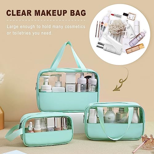 Clear Makeup Bag, 3 Pcs of Cosmetic Bags Set, Transparent PVC Travel Makeup Pouch, Waterproof Cute Toiletry Bag for Women (Mint Green) - color: Z-Mint Green-3pcs, style: 3pcs