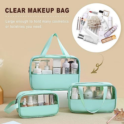 Clear Makeup Bag, 3 Pcs of Cosmetic Bags Set, Transparent PVC Travel Makeup Pouch, Waterproof Cute Toiletry Bag for Women (Mint Green) - color: Z-Mint Green-3pcs, style: 3pcs