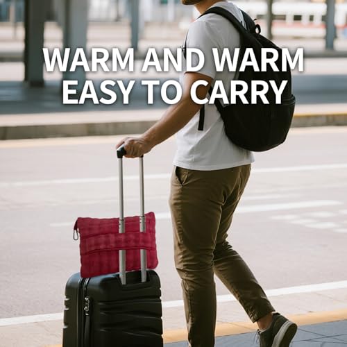 Travel Blanket and Pillow-2-in-1, Ultra-Soft&Compact,Airplane Blanket with Hand Luggage Belt and Backpack Clip,Travelers Accessories Gifts, 61x43 Inches（Burgundy） - color: Burgundy