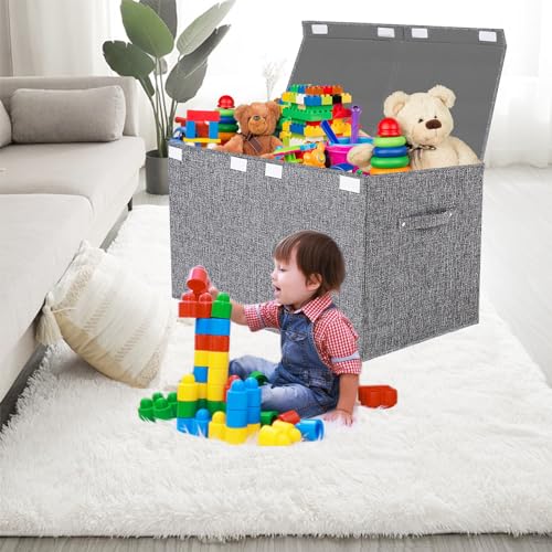Collapsible Toy Storage Bin with Lid, 82L Large Capacity - Gray Neutral Space-Saving Organizer for Playroom, Bedroom & Nursery, Foldable Design - color: Gray