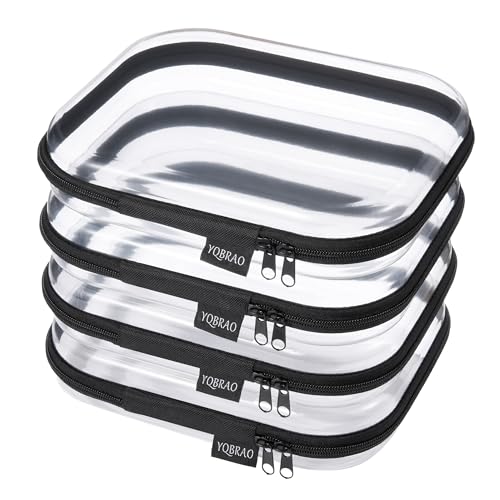 YQBRAO 4-Pack Clear Diaper Bag Organizer Pouches, 1.2mm Ultra-Thick PET Travel Pouches for Toiletries & Makeup, Rigid Self-Standing Bags with YKK Zippers, TSA Approved (Black) - color: Black, size: 4 Pack(M)